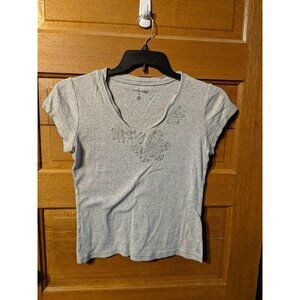Ambrielle Floral Stretch T-Shirt Size M Top Rhinestones Studded Gray Silver
